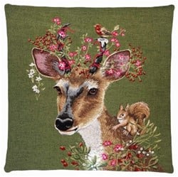 Gobelin Sierkussen Fairytail Deer & Squirl Green