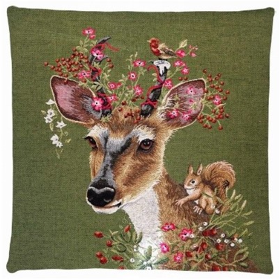 Gobelin Sierkussen Fairytail Deer & Squirl Green